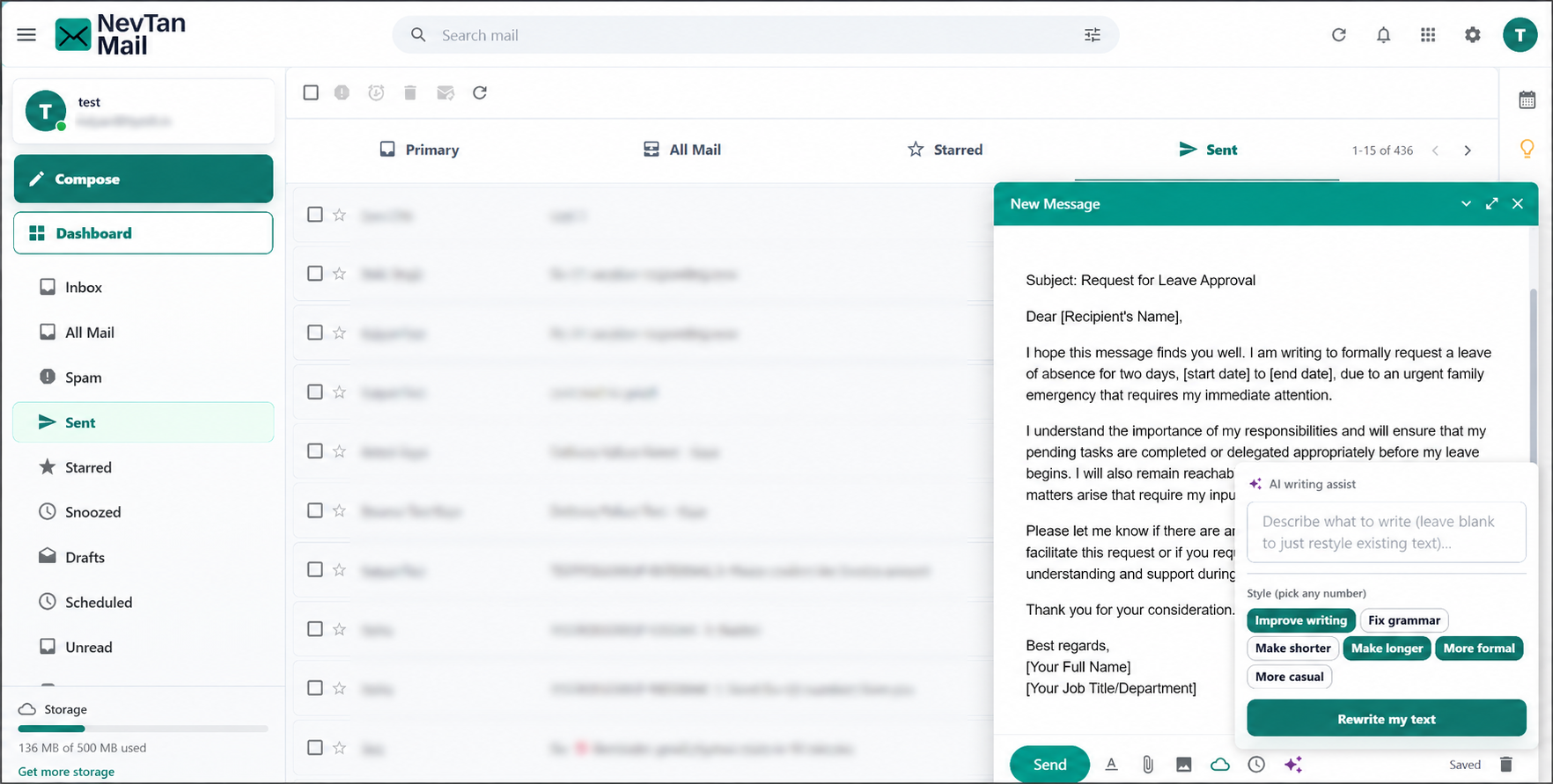 AI writing assist panel with a prompt box and style options