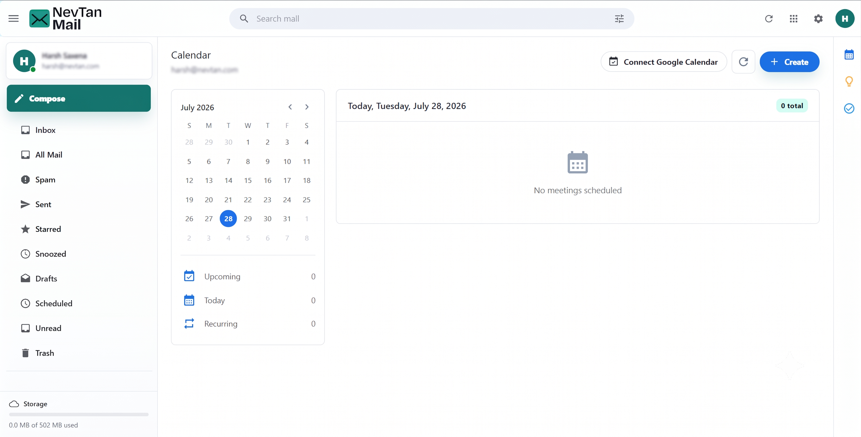 Calendar day view with the mini-calendar sidebar