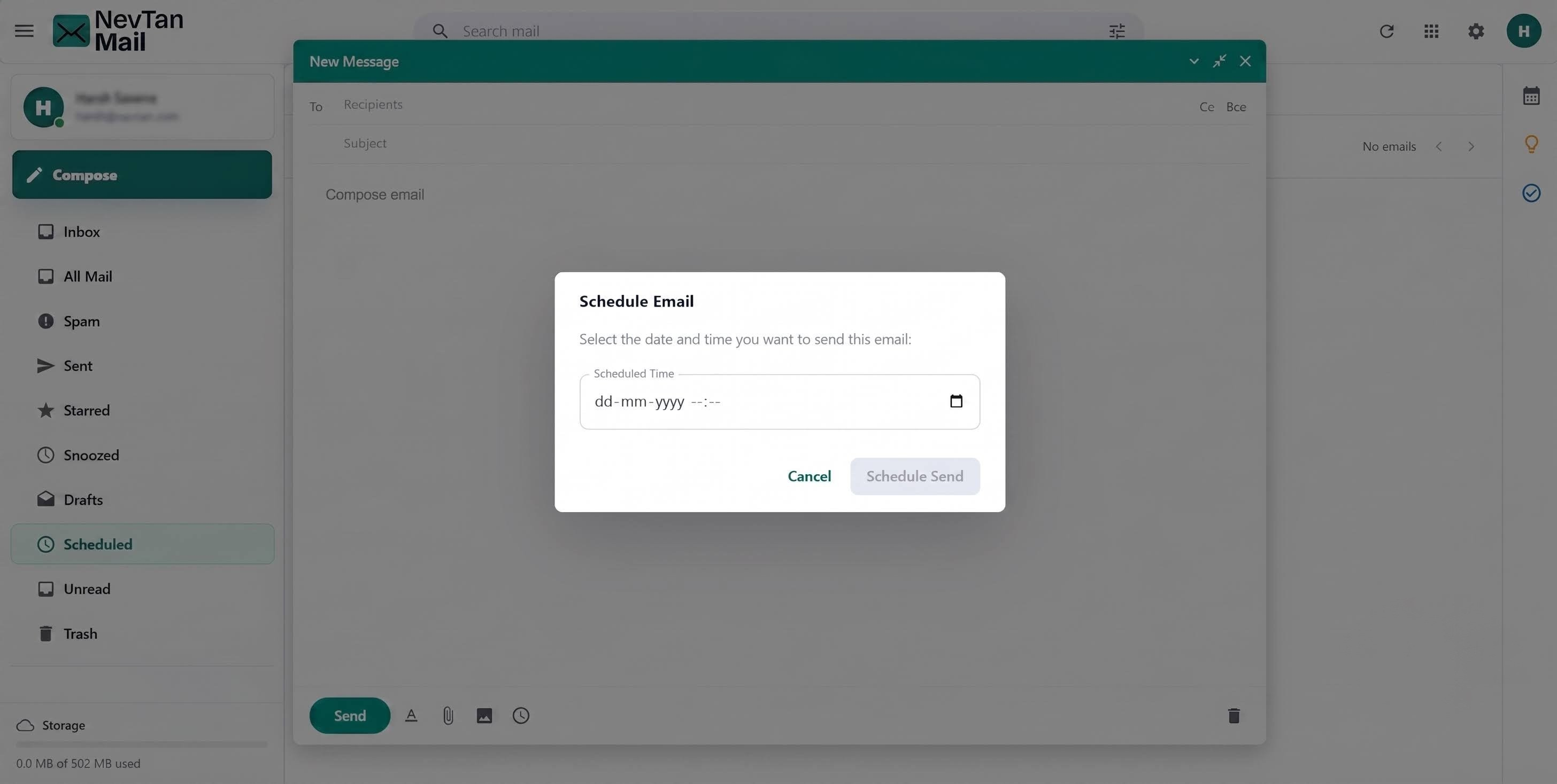 Schedule send date and time picker