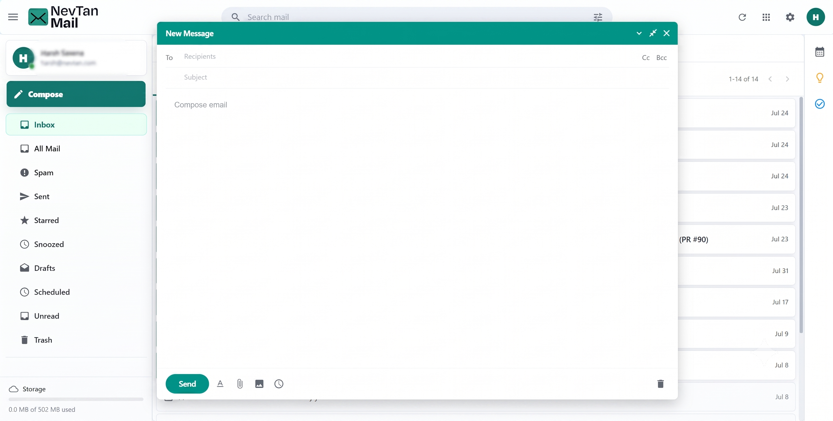 Compose window docked at the bottom-right