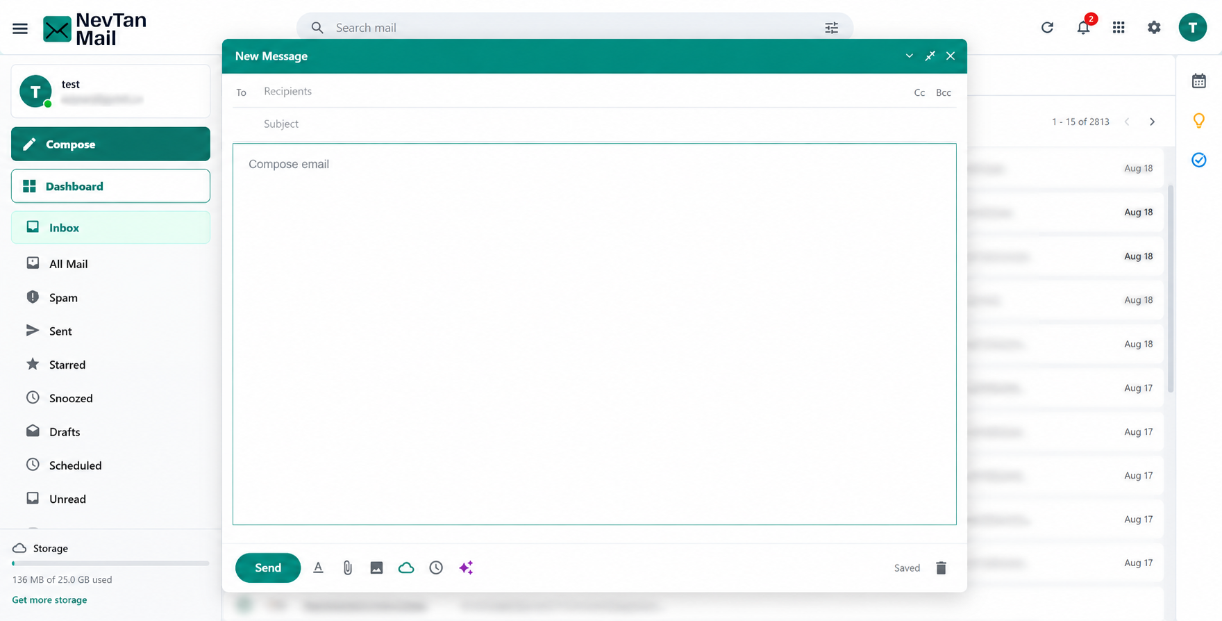 Compose window docked at the bottom-right